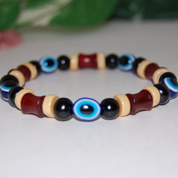 Evil Eye Bracelet,Evil Eye Wood Bracelet,Fatima Bracelet,Good Luck Bracelet - Picture 1 of 2